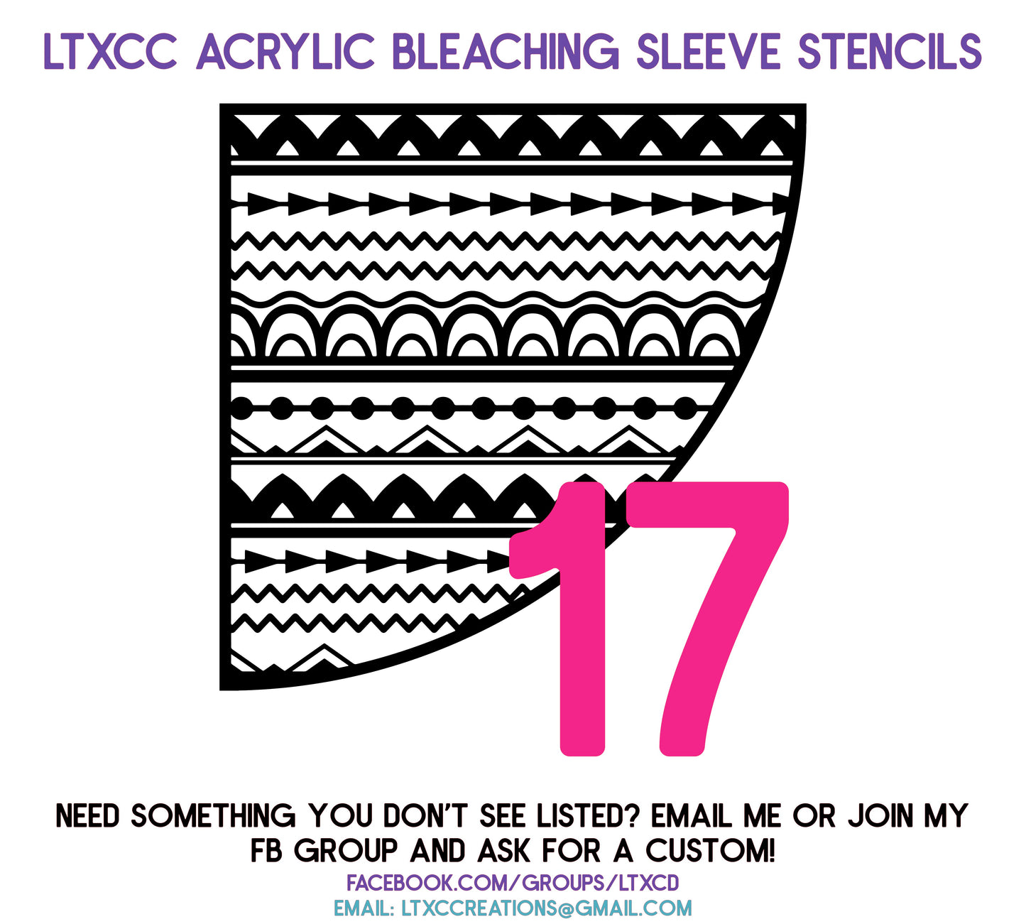 ADULT SIZE Acrylic Bleaching SLEEVE Stencils