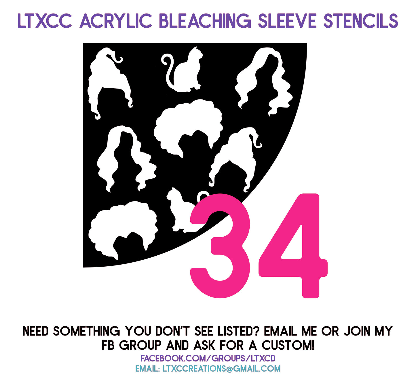 ADULT SIZE Acrylic Bleaching SLEEVE Stencils