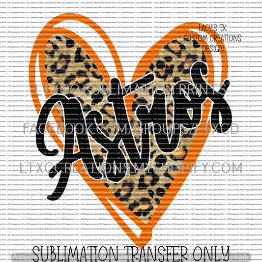 A S T R O S - HEART - LEOPARD PRINT -  SUBLIMATION PRINT TRANSFER