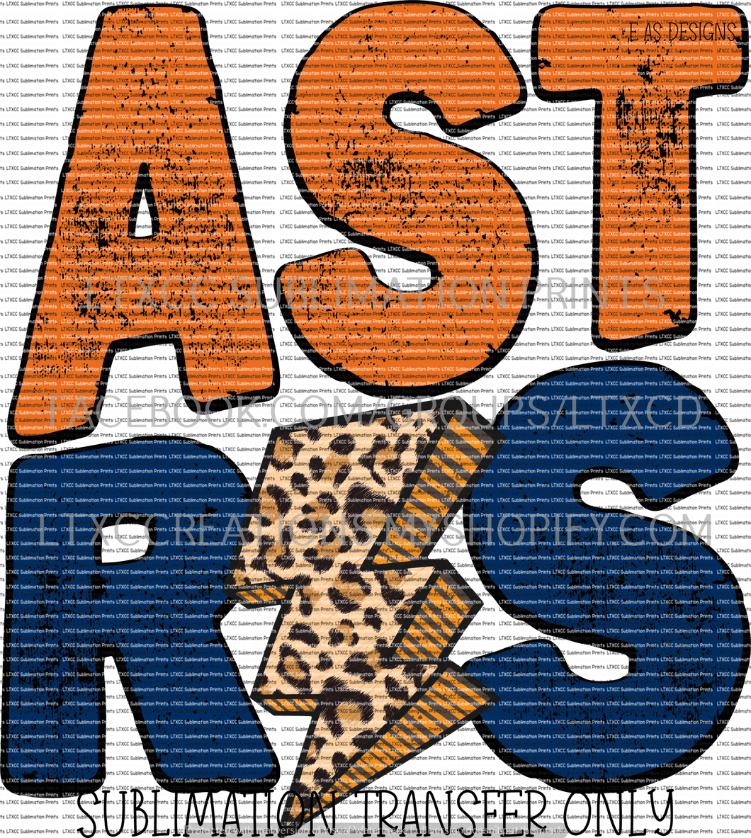 A S T R O S  DISTRESSED LEOPARD ORANGE/NAVY -  SUBLIMATION PRINT TRANSFER