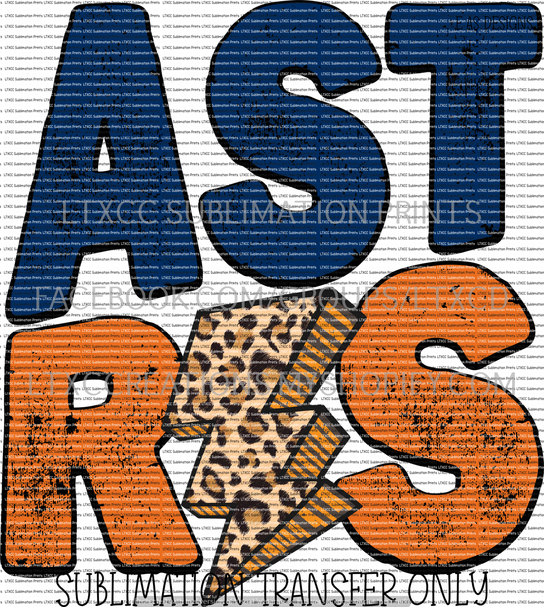 A S T R O S  DISTRESSED LEOPARD NAVY/ORANGE -  SUBLIMATION PRINT TRANSFER