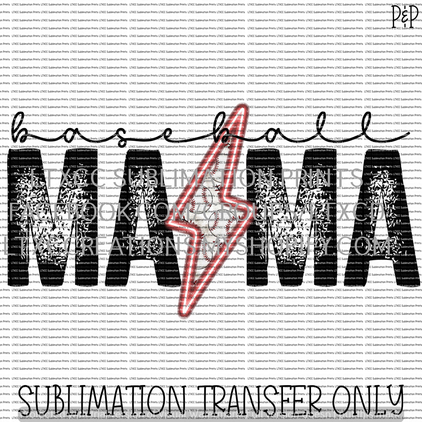Baseball Mama Lightening Bolt SUBLIMATION PRINT TRANSFER