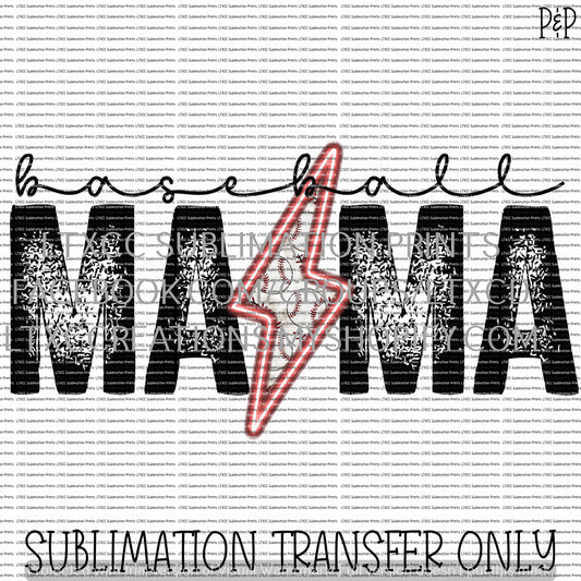 Baseball Mama Lightening Bolt SUBLIMATION PRINT TRANSFER