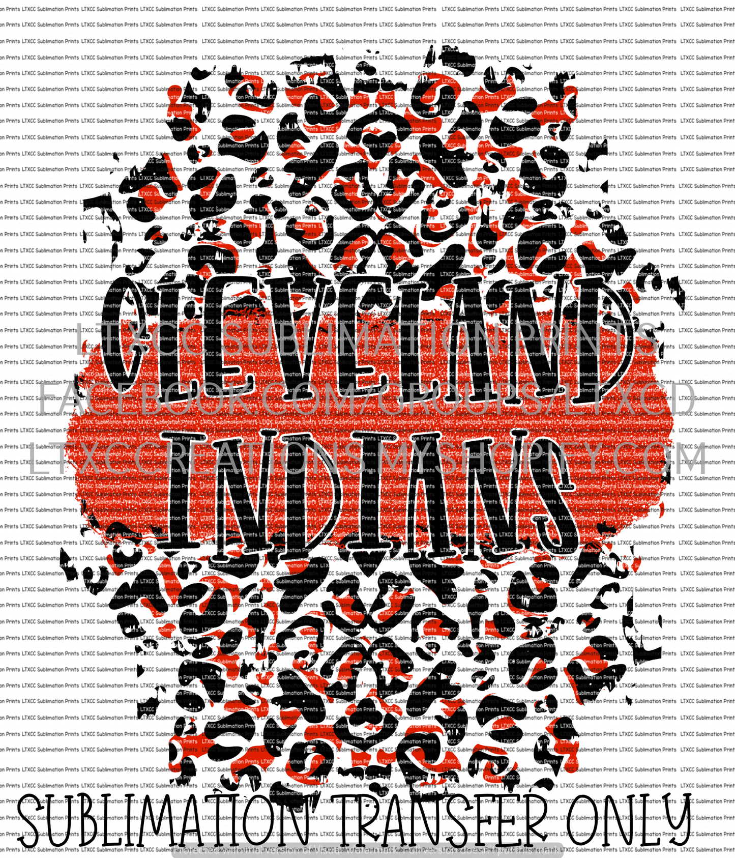 Cleveland Indians Red Leopard Vertical - SUBLIMATION PRINT TRANSFER