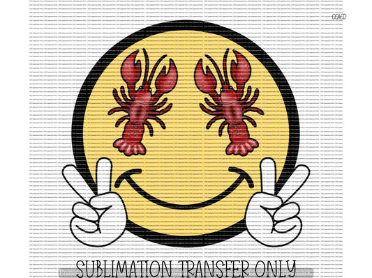 CRAWFISH SMILEY PEACE SIGN - SUBLIMATION PRINT TRANSFER