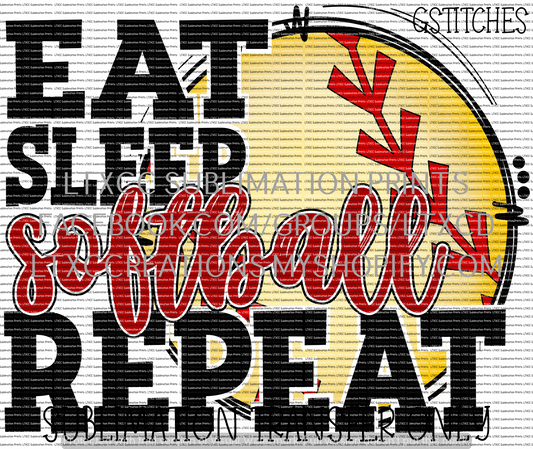 Eat Sleep Softball Repeat - SUBLIMATION PRINT TRANSFER