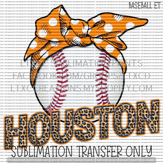 HOUSTON Orange Bow BASEBALL - SUBLIMATION PRINT TRANSFER