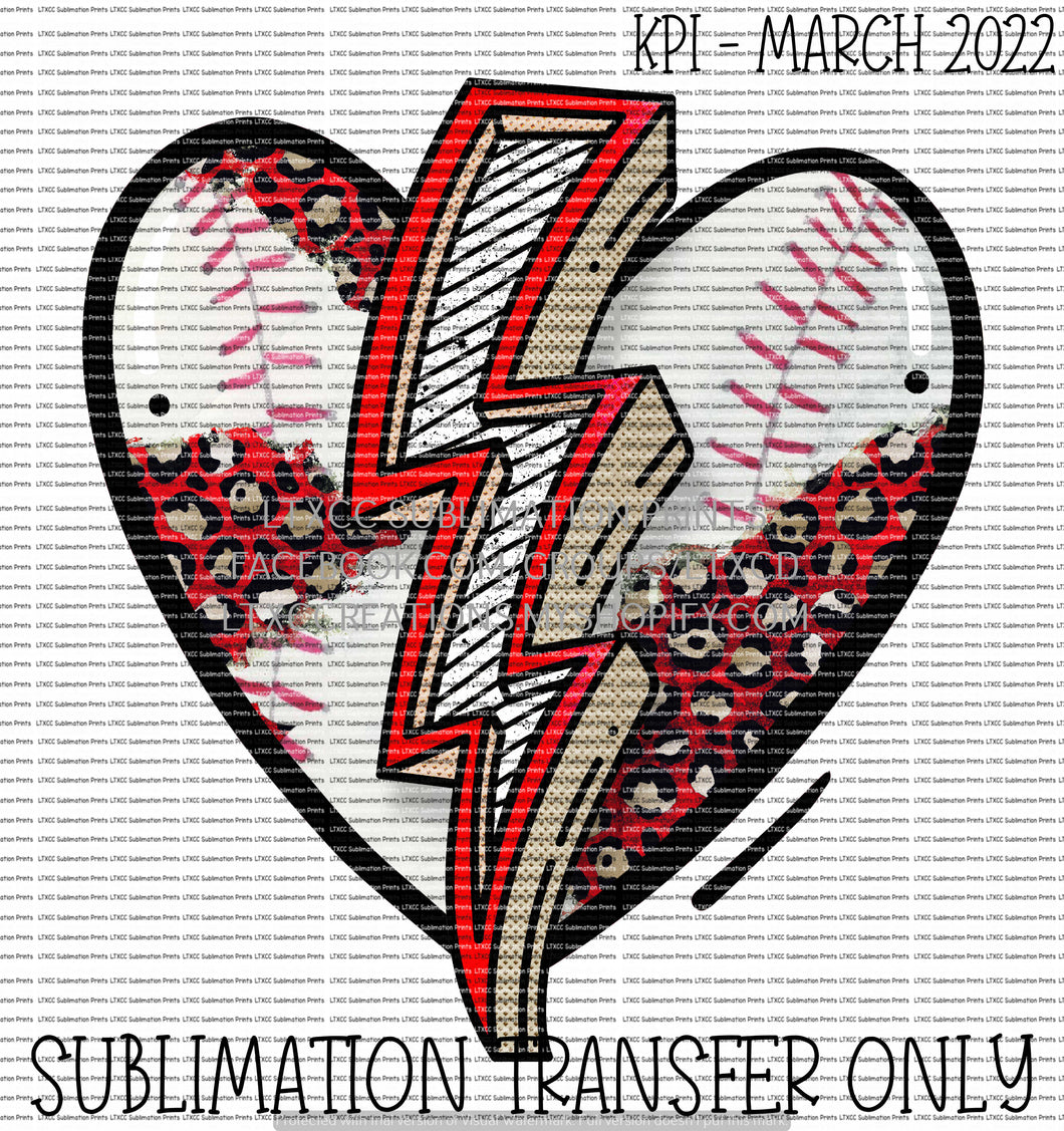 Baseball Heart Bolt SUBLIMATION PRINT TRANSFER