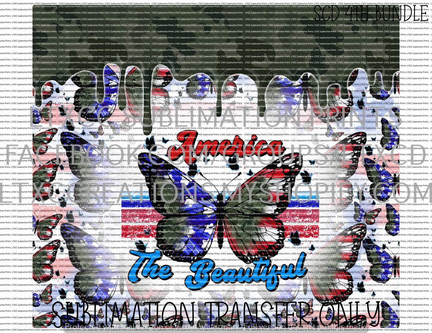 AMERICA THE BEAUTIFUL BUTTERFLY -  TUMBLER PRINT SUBLIMATION PRINT TRANSFER