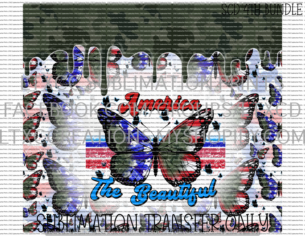 AMERICA THE BEAUTIFUL BUTTERFLY -  TUMBLER PRINT SUBLIMATION PRINT TRANSFER