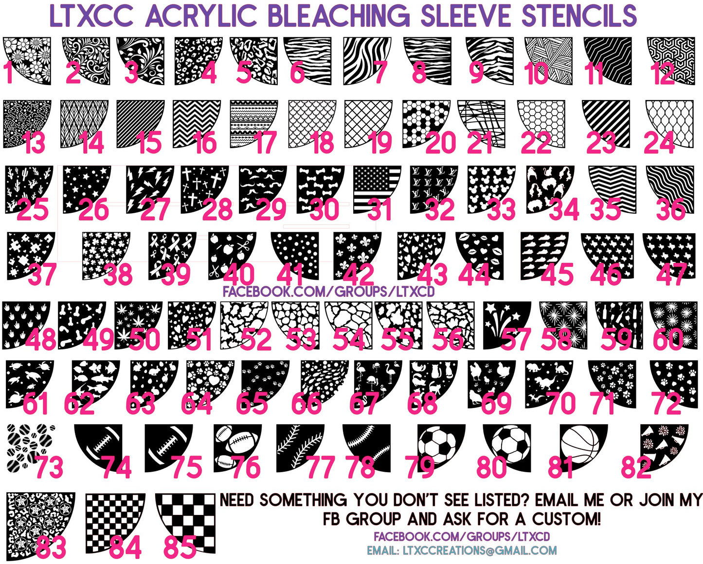 ADULT SIZE Acrylic Bleaching SLEEVE Stencils