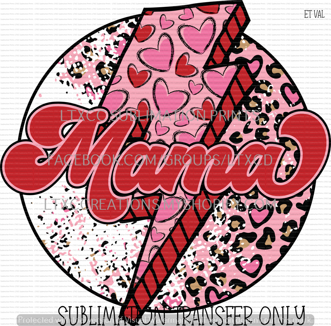 MAMA LEOPARD LIGHTENING BOLT - VALENTINE -  SUBLIMATION PRINT TRANSFER