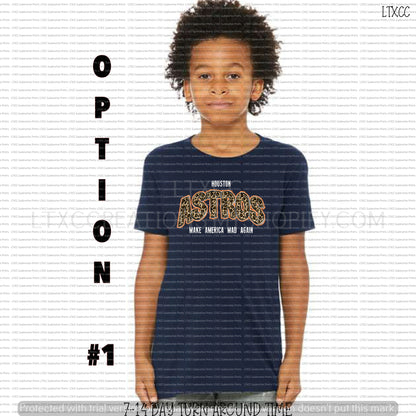YOUTH - A S T R O S - WORLD SERIES T-SHIRT - YOUTH SIZING - PREORDER - 7-14 DAY TAT - *PREORDER CLOSES WEDNESDAY, OCT. 26TH, 2022*