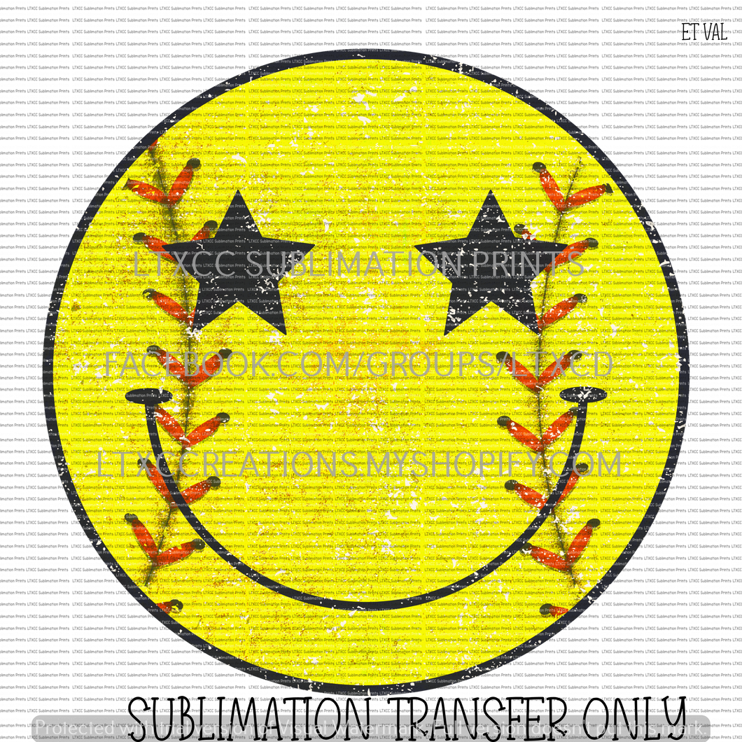 SOFTBALL STAR EYES SMILEY FACE -  SUBLIMATION PRINT TRANSFER