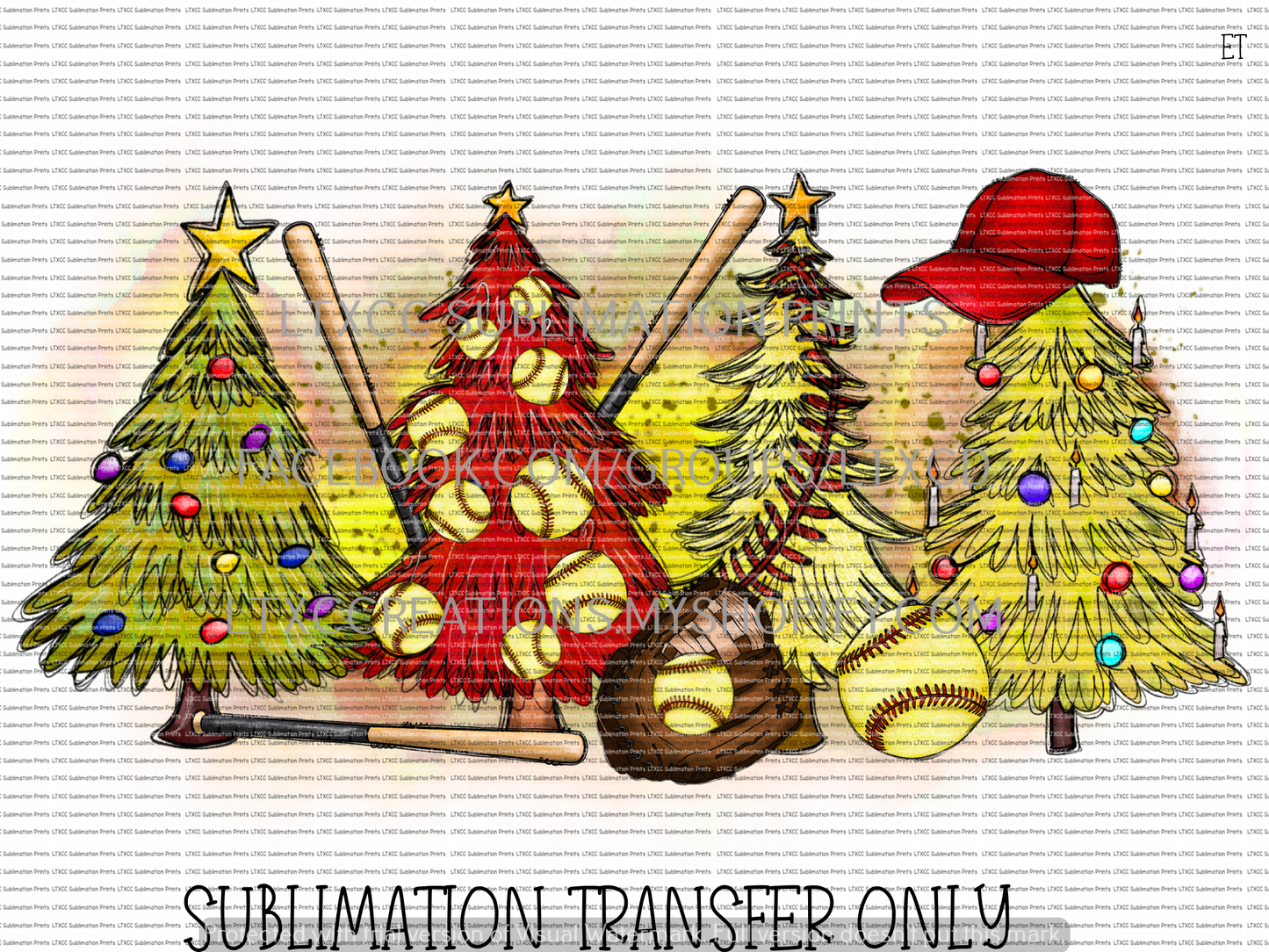 SOFTBALL CHRISTMAS TREES -  SUBLIMATION PRINT TRANSFER