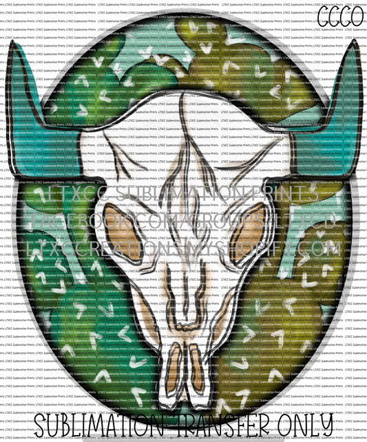 Teal Horned Cactus Skull  - SUBLIMATION PRINT TRANSFER
