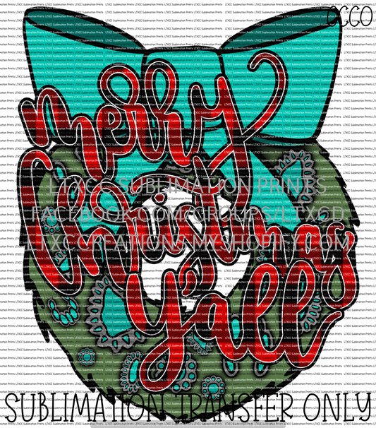 Merry Christmas Y'all Turquoise Wreath  - SUBLIMATION PRINT TRANSFER