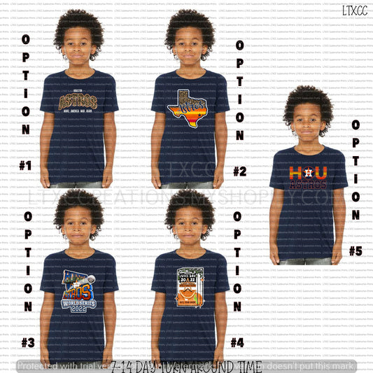 YOUTH - A S T R O S - WORLD SERIES T-SHIRT - YOUTH SIZING - PREORDER - 7-14 DAY TAT - *PREORDER CLOSES WEDNESDAY, OCT. 26TH, 2022*