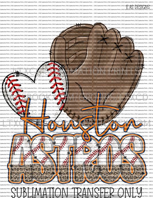 HOUSTON A S T R O S  GLOVE HEART -  SUBLIMATION PRINT TRANSFER