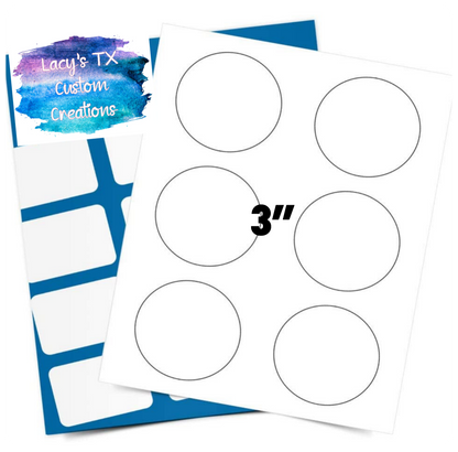 1 SHEET of 3” Round Labels - 6 Per Sheet