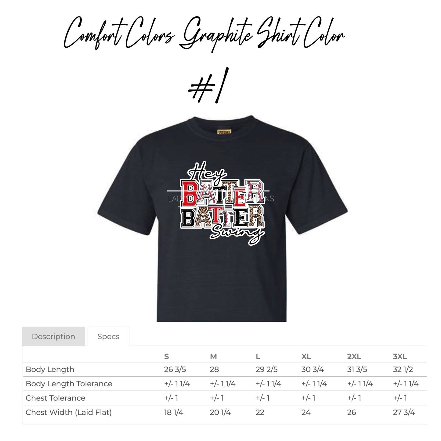 Hey Batter Batter Swing - Comfort Colors Graphite Shirt