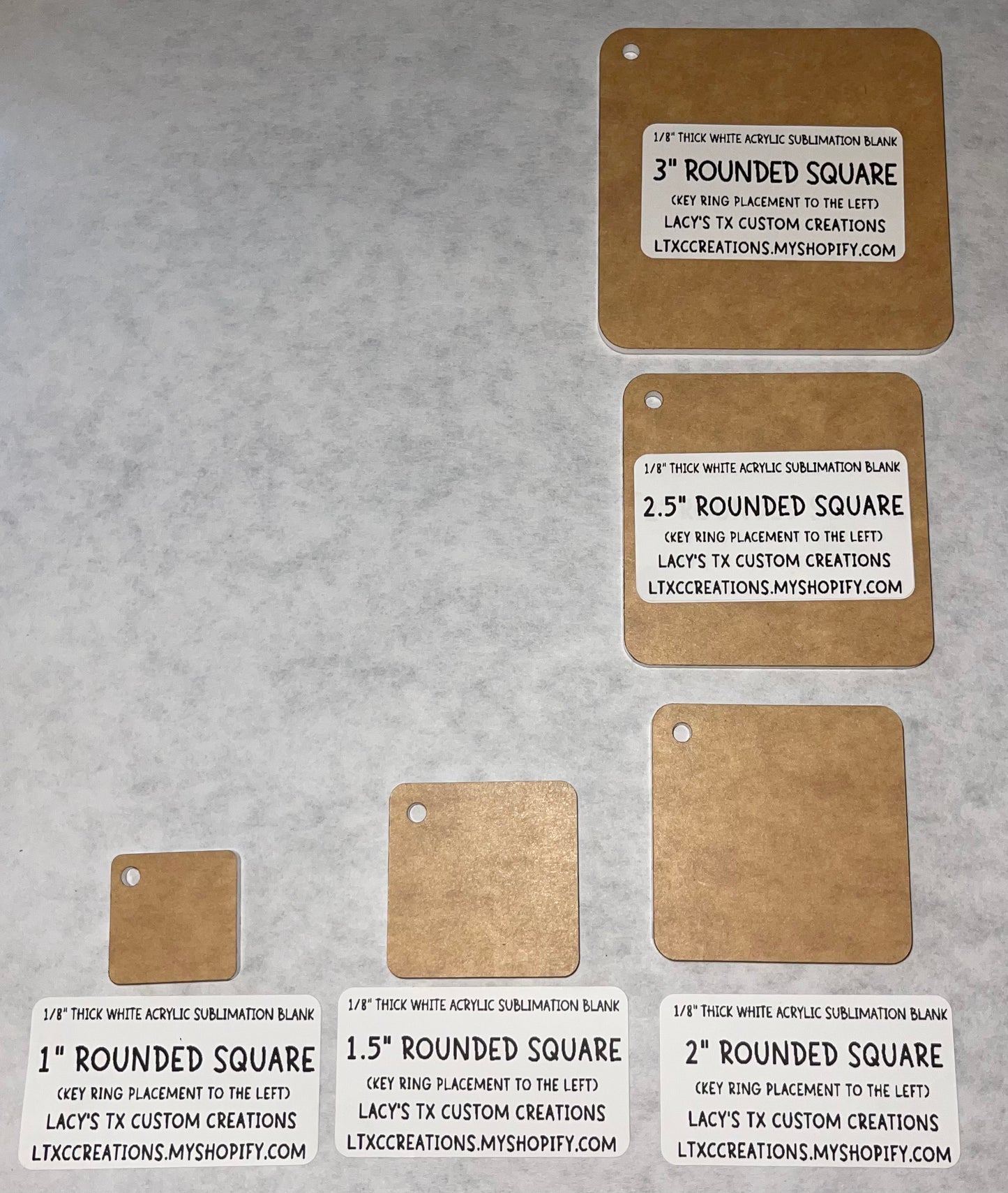 1/8”  ROUNDED SQUARE (KEY RING PLACEMENT: LEFT) Sublimation Blank - HARDWARE INCLUDED