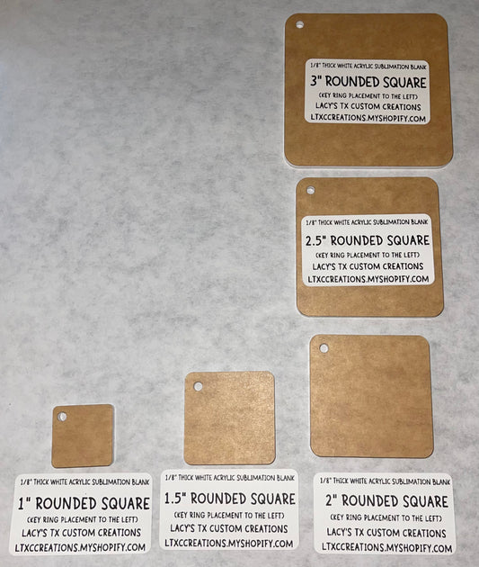 1/8”  ROUNDED SQUARE (KEY RING PLACEMENT: LEFT) Sublimation Blank - HARDWARE INCLUDED