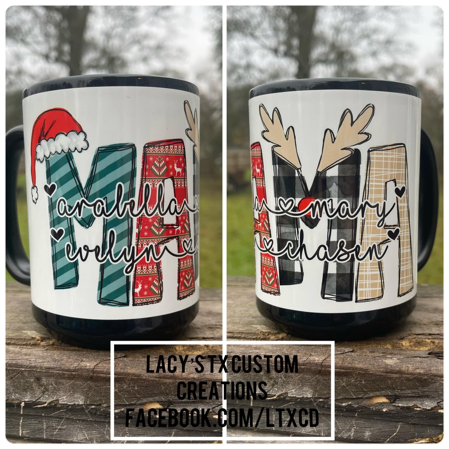 Christmas Themed Custom Name Mug with Names - 15 oz Mug