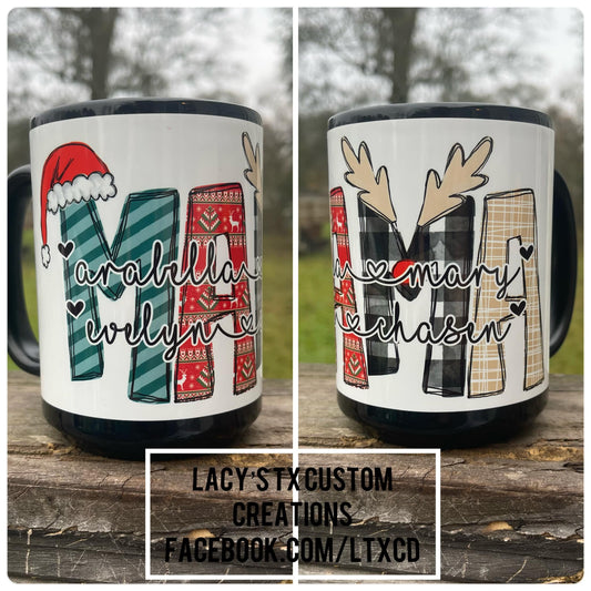 Christmas Themed Custom Name Mug with Names - 15 oz Mug