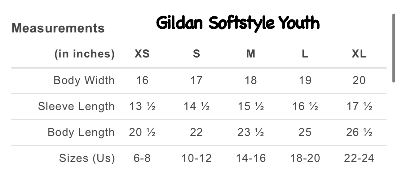 Youth SMALL Gildan Softstyle - OPTION 1