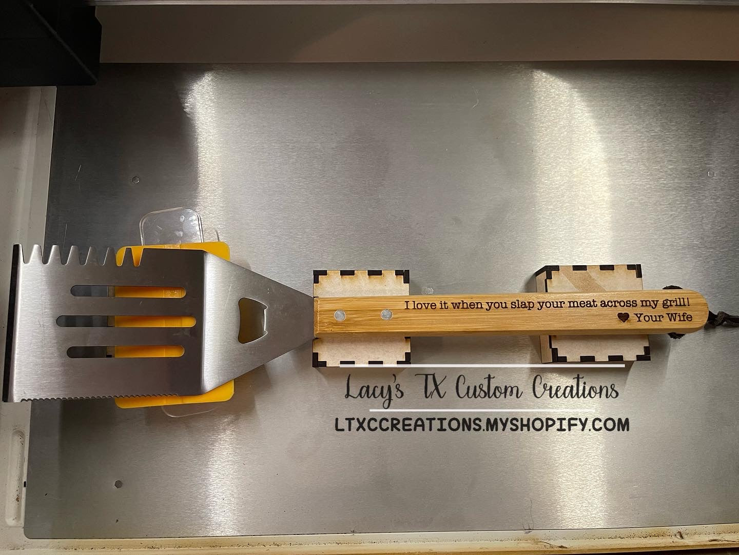 I love it when you slap your meat across my grill. 🖤 Your Wife - Grilling Spatula with Built In Bottle Opener.