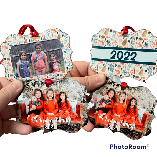 CUSTOM CHRISTMAS ORNAMENT - 2.75"x4" Gloss White Unisub Hardboard Benelux Ornament, 2-Sided w/Red Ribbon