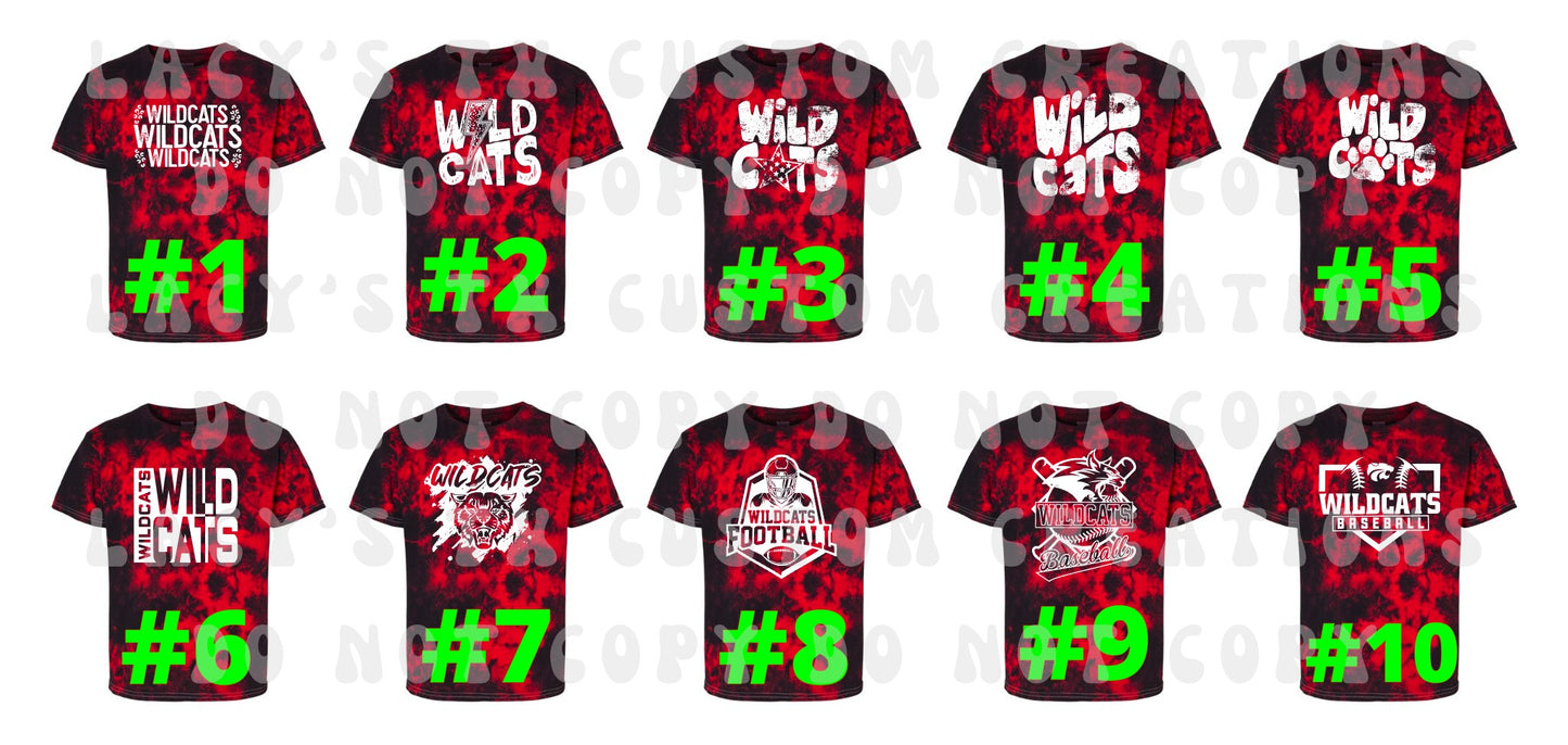 YOUTH WILDCAT TIE DYE TEES - PRE-ORDER - 7-14 DAY TURN AROUND TIME AFTER PRE-ORDER CLOSES TUESDAY, OCT. 11TH