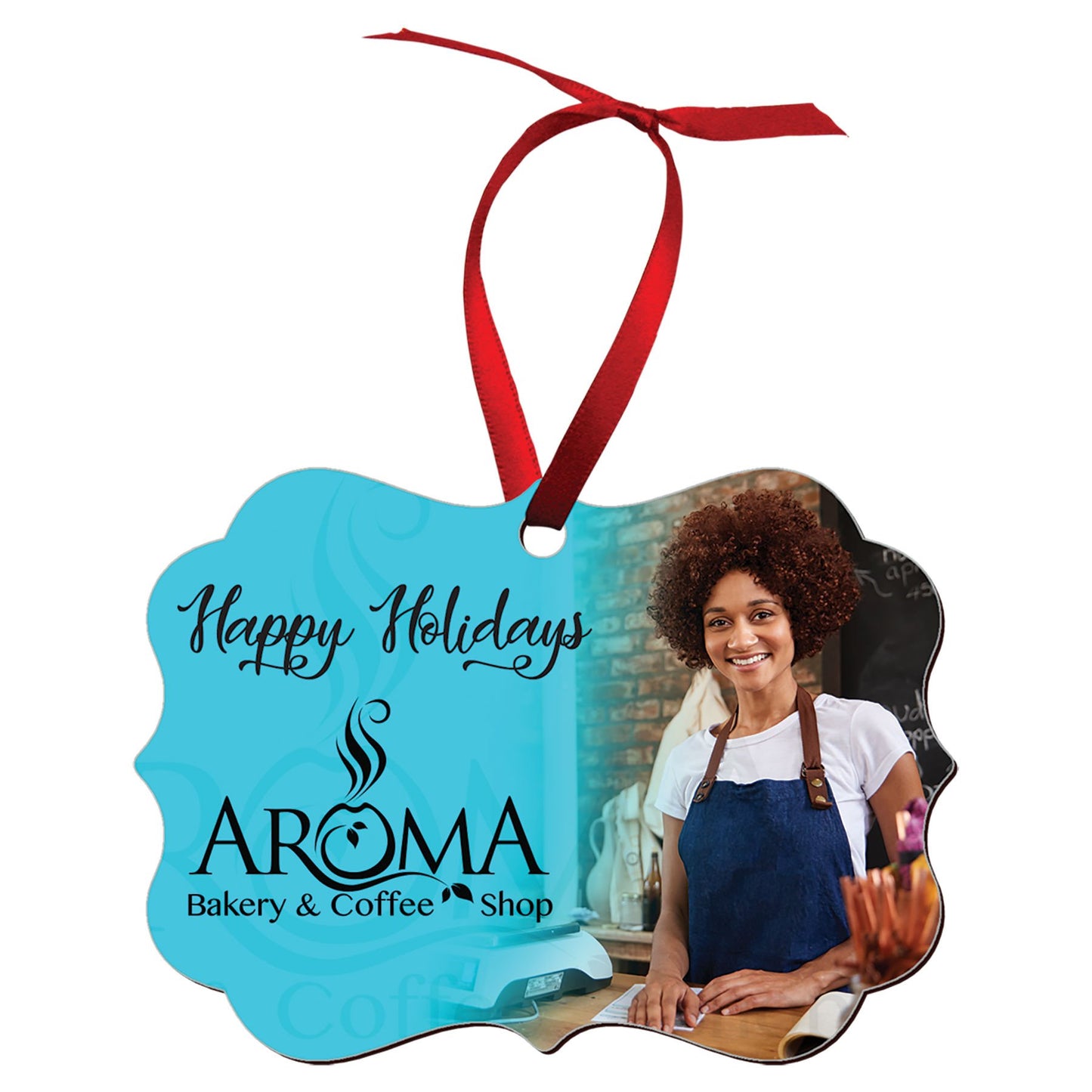 CUSTOM CHRISTMAS ORNAMENT - 2.75"x4" Gloss White Unisub Hardboard Benelux Ornament, 2-Sided w/Red Ribbon