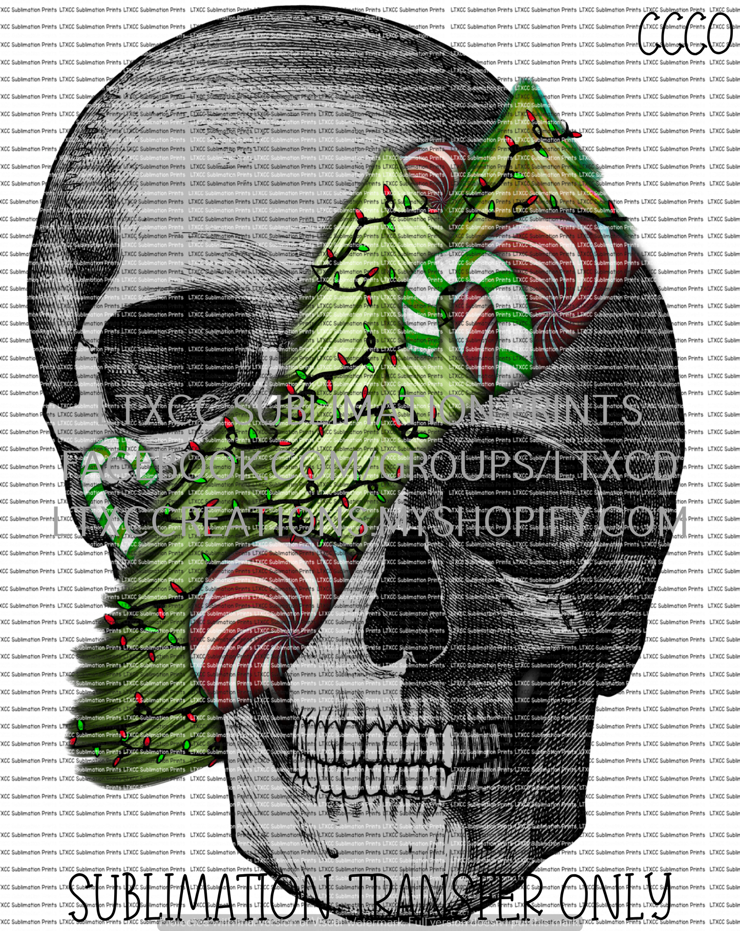 Christmas Skull - SUBLIMATION PRINT TRANSFER