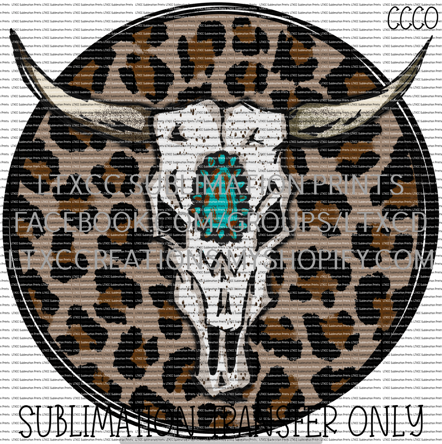 Turquoise Leopard Steer Skull  - SUBLIMATION PRINT TRANSFER