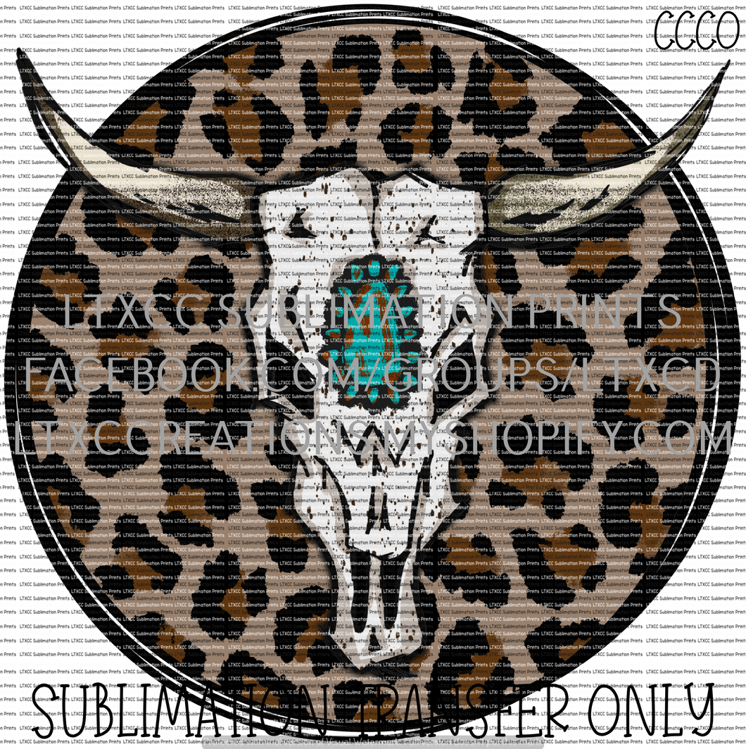 Turquoise Leopard Steer Skull  - SUBLIMATION PRINT TRANSFER